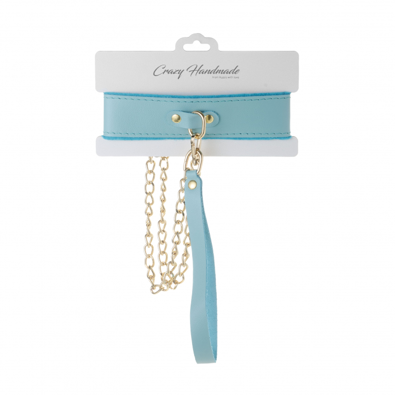 Ошейник с внутренней отделкой + поводок "Crazy Handmade" тиффани, кожа 